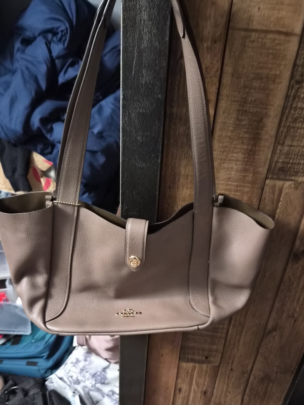 Coach Taupe Pebble Leather Shoulder Bag